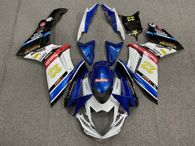 22 Rockstar White and Blue 2011-2024 Suzuki GSXR 600-750 Motorcycle Fairing 22 Rockstar White and Blue 2011-2024 Suzuki GSXR 600-750 Motorcycle Fairing