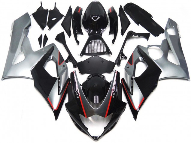 Black and Silver Gloss with Red 2005-2006 Suzuki GSXR 1000 Motorcycle Fairing Black and Silver Gloss with Red 2005-2006 Suzuki GSXR 1000 Motorcycle Fairing