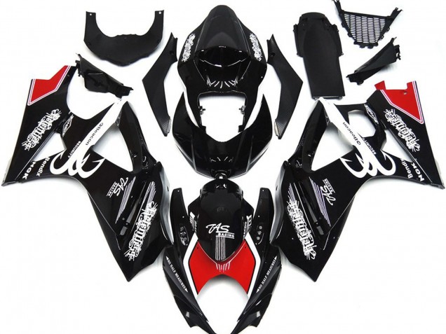 Black and White with Red Skrib 2007-2008 Suzuki GSXR 1000 Motorcycle Fairing Black and White with Red Skrib 2007-2008 Suzuki GSXR 1000 Motorcycle Fairing