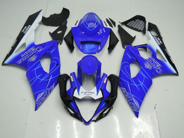 Blue and White Corona 2005-2006 Suzuki GSXR 1000 Motorcycle Fairing Blue and White Corona 2005-2006 Suzuki GSXR 1000 Motorcycle Fairing