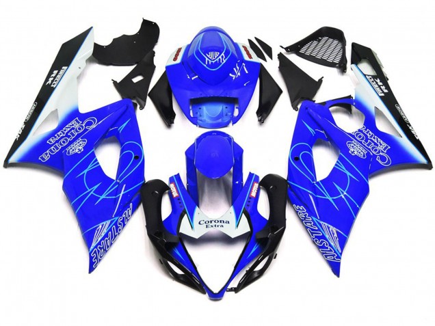 Blue and White Corona Style 2005-2006 Suzuki GSXR 1000 Motorcycle Fairing Blue and White Corona Style 2005-2006 Suzuki GSXR 1000 Motorcycle Fairing