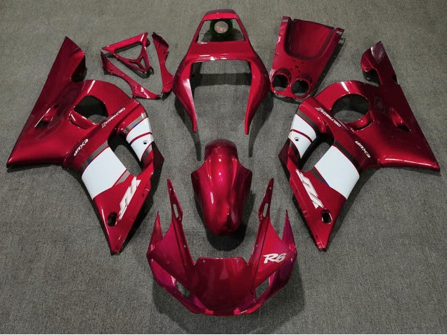 Deep Red & White 1998-2002 Yamaha R6 Motorcycle Fairing Deep Red & White 1998-2002 Yamaha R6 Motorcycle Fairing