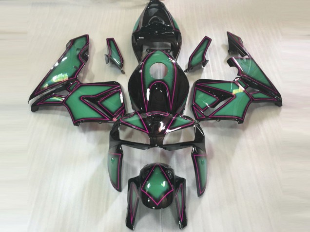 Emerald Green & Pink Outline 2005-2006 Honda CBR600RR Motorcycle Fairing Emerald Green & Pink Outline 2005-2006 Honda CBR600RR Motorcycle Fairing