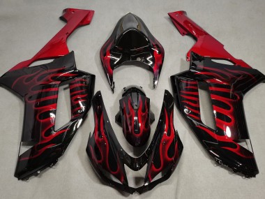 Gloss Black & Red Flame 2007-2008 Kawasaki ZX6R Motorcycle Fairing