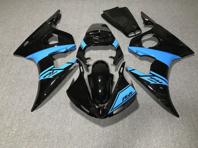Gloss Black and Light Blue 2003-2004 Yamaha R6 Motorcycle Fairing Gloss Black and Light Blue 2003-2004 Yamaha R6 Motorcycle Fairing