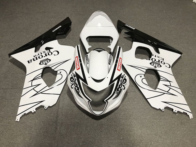 Gloss Black and White Corona Style 2004-2005 Suzuki GSXR 600-750 Motorcycle Fairing Gloss Black and White Corona Style 2004-2005 Suzuki GSXR 600-750 Motorcycle Fairing