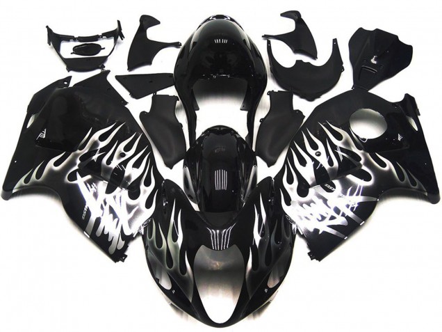 Gloss Black with Silver Flames 1997-2007 Suzuki GSXR 1300 Hayabusa Motorcycle Fairing Gloss Black with Silver Flames 1997-2007 Suzuki GSXR 1300 Hayabusa Motorcycle Fairing