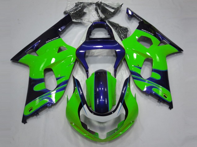 Gloss Green and Blue 2001-2003 Suzuki GSXR 600-750 Motorcycle Fairing Gloss Green and Blue 2001-2003 Suzuki GSXR 600-750 Motorcycle Fairing