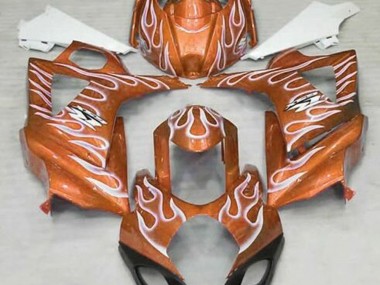 Gloss Orange and White Flame 2007-2008 Suzuki GSXR 1000 Motorcycle Fairing