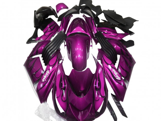 Gloss Pink & Flame 2006-2011 Kawasaki ZX14R Motorcycle Fairing Gloss Pink & Flame 2006-2011 Kawasaki ZX14R Motorcycle Fairing