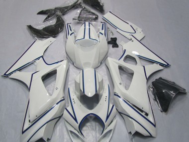 Gloss White Blue Pin Stripe 2007-2008 Suzuki GSXR 1000 Motorcycle Fairing