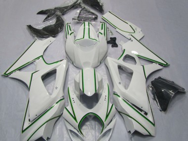 Gloss White Green Pin Stripe 2007-2008 Suzuki GSXR 1000 Motorcycle Fairing
