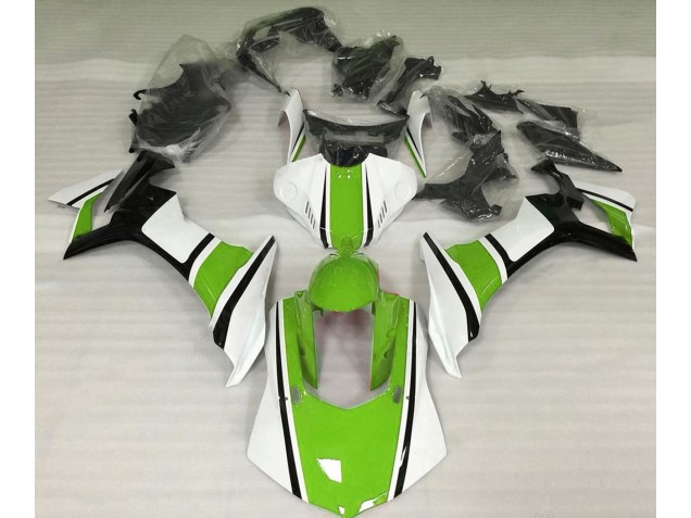 Gloss White Green and Black 2015-2019 Yamaha R1 Motorcycle Fairing Gloss White Green and Black 2015-2019 Yamaha R1 Motorcycle Fairing