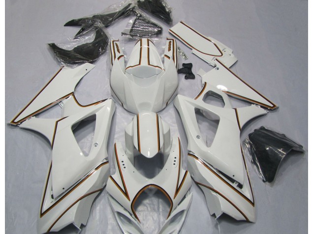 Gloss White Orange Pin Stripe 2007-2008 Suzuki GSXR 1000 Motorcycle Fairing Gloss White Orange Pin Stripe 2007-2008 Suzuki GSXR 1000 Motorcycle Fairing