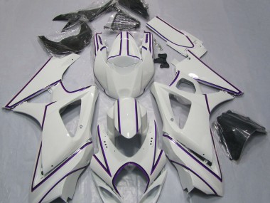 Gloss White Purple Pin Stripe 2007-2008 Suzuki GSXR 1000 Motorcycle Fairing