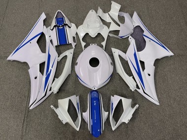 Gloss White and Blue 2008-2016 Yamaha R6 Motorcycle Fairing