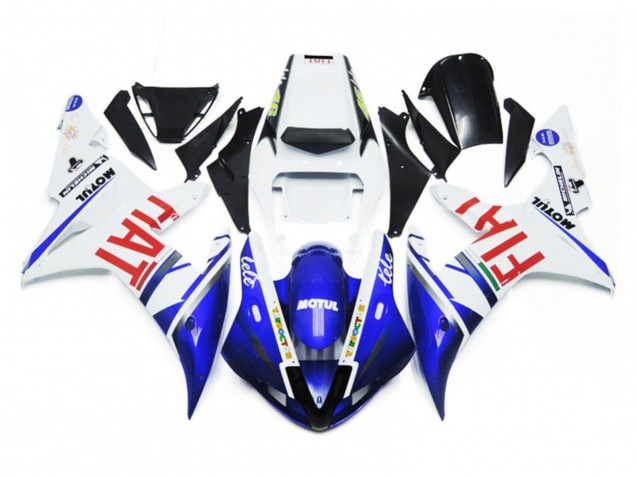 Gloss White and Blue Fiat 2002-2003 Yamaha R1 Motorcycle Fairing Gloss White and Blue Fiat 2002-2003 Yamaha R1 Motorcycle Fairing