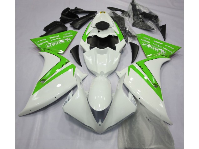Gloss White and Green 2012-2014 Yamaha R1 Motorcycle Fairing Gloss White and Green 2012-2014 Yamaha R1 Motorcycle Fairing
