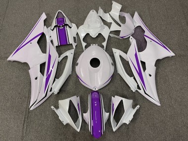 Gloss White and Purple 2008-2016 Yamaha R6 Motorcycle Fairing
