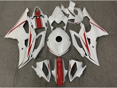 Gloss White and Red 2008-2016 Yamaha R6 Motorcycle Fairing