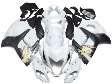 Gloss White with Silver Style 2008-2020 Suzuki GSXR 1300 Hayabusa Motorcycle Fairing
