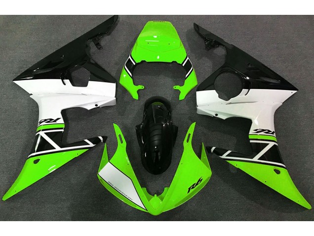 Green White and Black 2003-2004 Yamaha R6 Motorcycle Fairing Green White and Black 2003-2004 Yamaha R6 Motorcycle Fairing