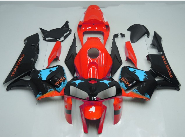 Light Blue Splatter on Red 2005-2006 Honda CBR600RR Motorcycle Fairing Light Blue Splatter on Red 2005-2006 Honda CBR600RR Motorcycle Fairing