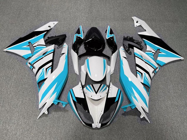 Light Blue White and Black Zag 2009-2012 Kawasaki ZX6R Motorcycle Fairing Light Blue White and Black Zag 2009-2012 Kawasaki ZX6R Motorcycle Fairing