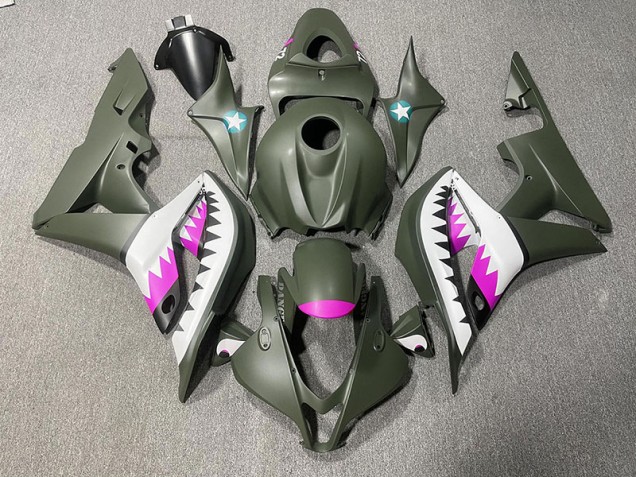 Matte Green & Pink Shark 2007-2008 Honda CBR600RR Motorcycle Fairing Matte Green & Pink Shark 2007-2008 Honda CBR600RR Motorcycle Fairing