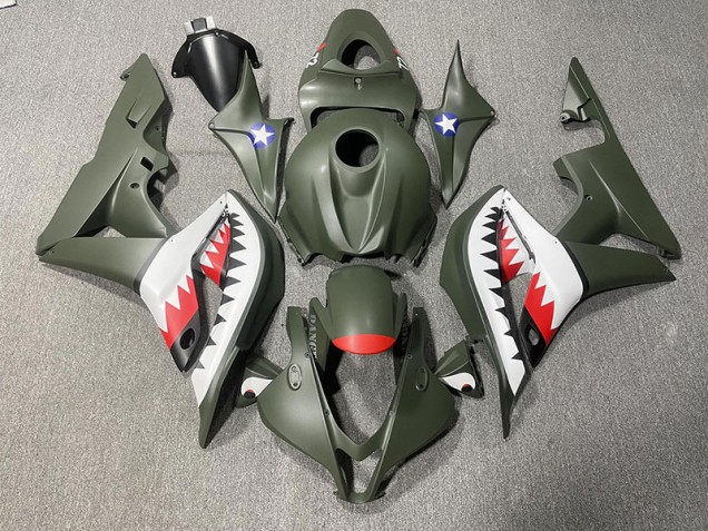 Matte Green & Red Shark 2007-2008 Honda CBR600RR Motorcycle Fairing Matte Green & Red Shark 2007-2008 Honda CBR600RR Motorcycle Fairing