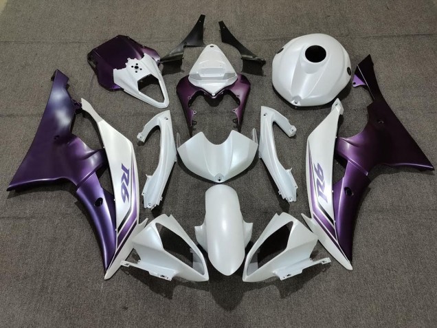 Matte White and Purple 2008-2016 Yamaha R6 Motorcycle Fairing Matte White and Purple 2008-2016 Yamaha R6 Motorcycle Fairing