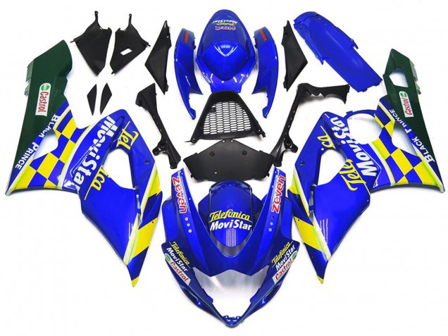 MoviStar Blue and Yellow Check 2005-2006 Suzuki GSXR 1000 Motorcycle Fairing MoviStar Blue and Yellow Check 2005-2006 Suzuki GSXR 1000 Motorcycle Fairing