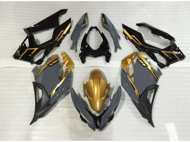 Nardo Grey and Gold 2018-2023 Kawasaki Ninja 400 Motorcycle Fairing Nardo Grey and Gold 2018-2023 Kawasaki Ninja 400 Motorcycle Fairing