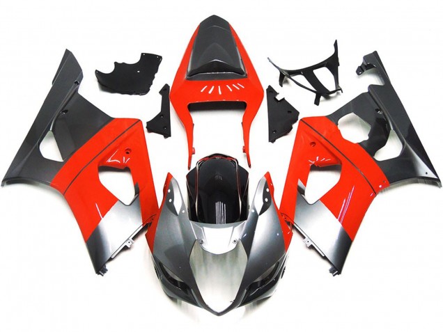 Plain Red and Silver 2003-2004 Suzuki GSXR 1000 Motorcycle Fairing Plain Red and Silver 2003-2004 Suzuki GSXR 1000 Motorcycle Fairing