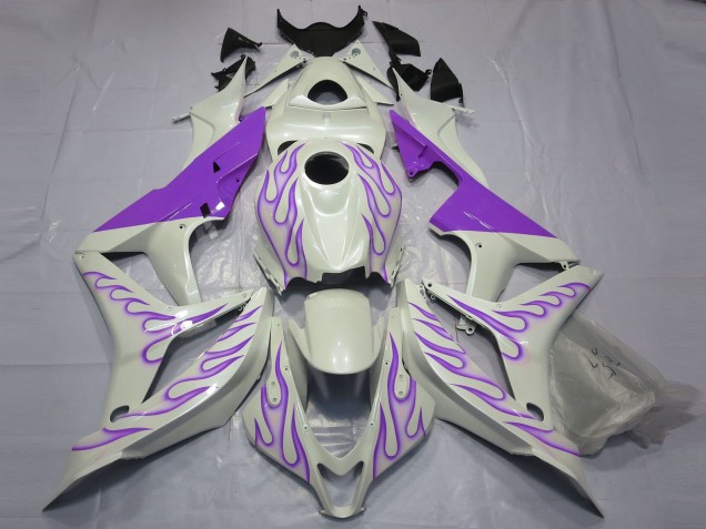 Purple Flame on White 2007-2008 Honda CBR600RR Motorcycle Fairing Purple Flame on White 2007-2008 Honda CBR600RR Motorcycle Fairing