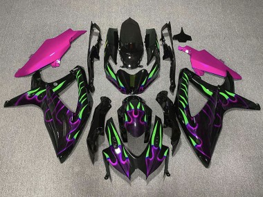 Purple and Green Flame 2008-2010 Suzuki GSXR 600-750 Motorcycle Fairing