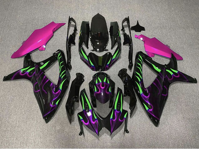 Purple and Green Flame 2008-2010 Suzuki GSXR 600-750 Motorcycle Fairing Purple and Green Flame 2008-2010 Suzuki GSXR 600-750 Motorcycle Fairing