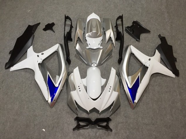 Silver White Blue 2008-2010 Suzuki GSXR 600-750 Motorcycle Fairing Silver White Blue 2008-2010 Suzuki GSXR 600-750 Motorcycle Fairing