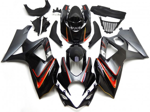 Silver and Black with Red 2007-2008 Suzuki GSXR 1000 Motorcycle Fairing Silver and Black with Red 2007-2008 Suzuki GSXR 1000 Motorcycle Fairing