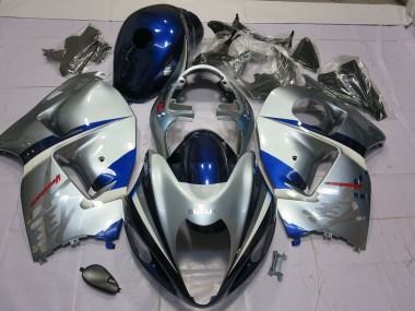 Silver and Blue 1997-2007 Suzuki GSXR 1300 Hayabusa Motorcycle Fairing
