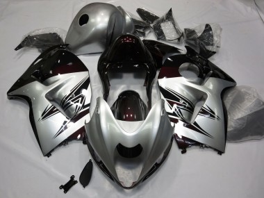 Silver and Dark Red 1997-2007 Suzuki GSXR 1300 Hayabusa Motorcycle Fairing