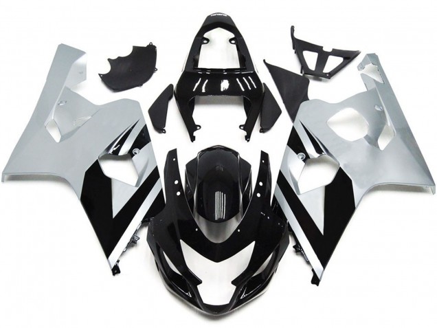 Silver and Gloss Black OEM Style 2004-2005 Suzuki GSXR 600-750 Motorcycle Fairing Silver and Gloss Black OEM Style 2004-2005 Suzuki GSXR 600-750 Motorcycle Fairing