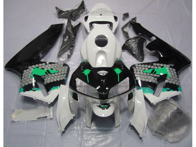 Turquoise Splatter on Gloss Black 2005-2006 Honda CBR600RR Motorcycle Fairing Turquoise Splatter on Gloss Black 2005-2006 Honda CBR600RR Motorcycle Fairing