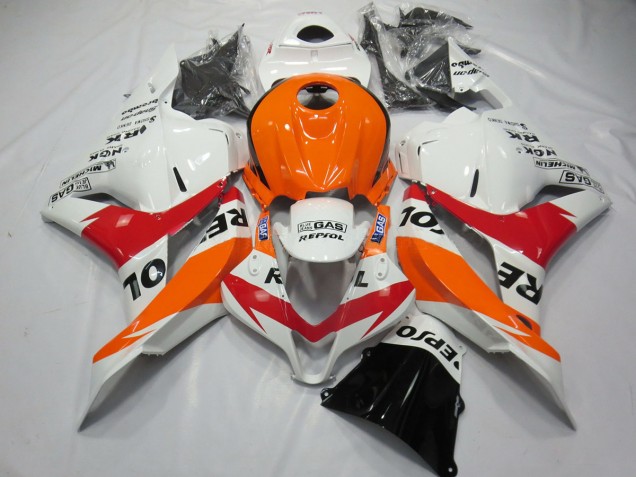 White Red and Orange Repsol 2009-2012 Honda CBR600RR Motorcycle Fairing