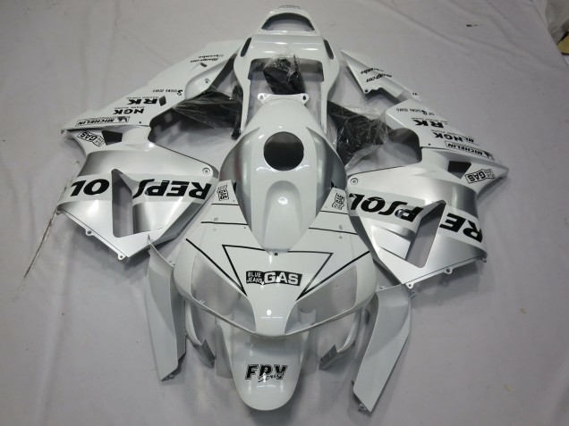 White Silver Repsol 2003-2004 Honda CBR600RR Motorcycle Fairing White Silver Repsol 2003-2004 Honda CBR600RR Motorcycle Fairing
