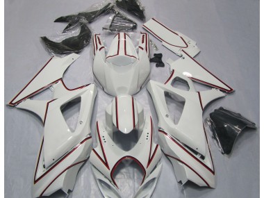 White with Red Pin Stripe 2007-2008 Suzuki GSXR 1000 Motorcycle Fairing