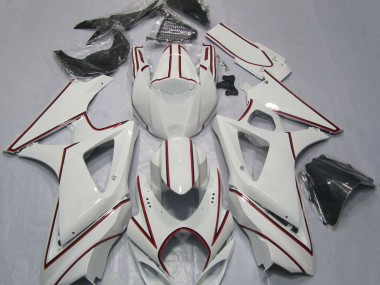 White with Red Pin Stripe 2007-2008 Suzuki GSXR 1000 Motorcycle Fairing