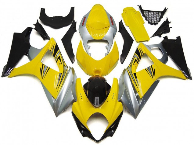 Yellow and Silver OEM Style 2007-2008 Suzuki GSXR 1000 Motorcycle Fairing Yellow and Silver OEM Style 2007-2008 Suzuki GSXR 1000 Motorcycle Fairing